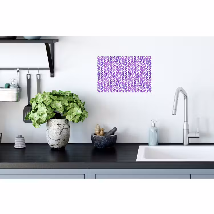 Muursticker - Paars - Botanisch - Bladeren - Aquarel - Takken - Patroon — 2