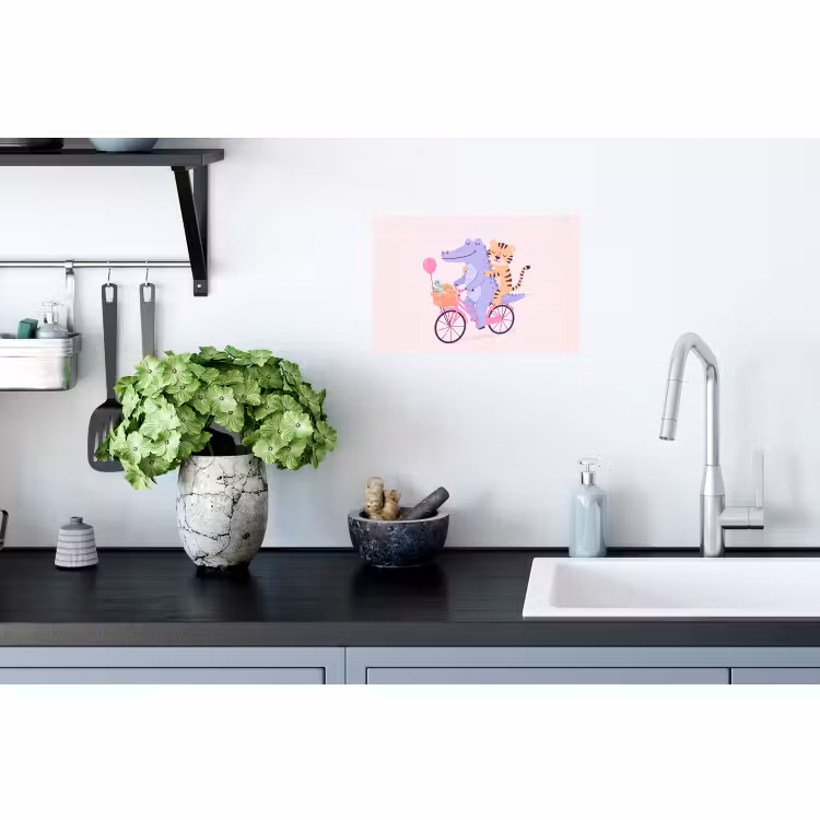 Muursticker - Dieren - Fiets - Vriendschap - Illustratie - Roze — 2