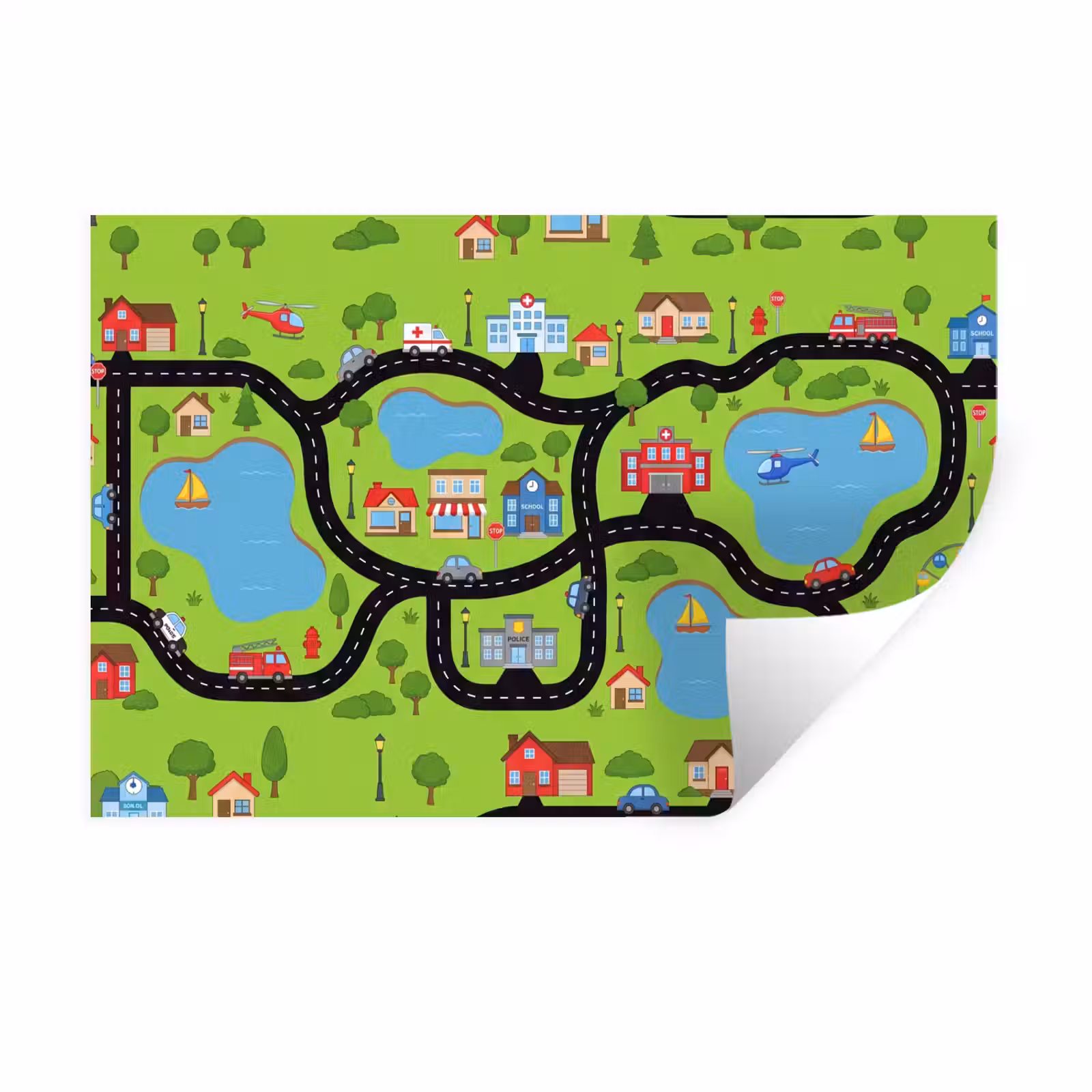 Muursticker - Dorp - Wegen - Cartoon — 1