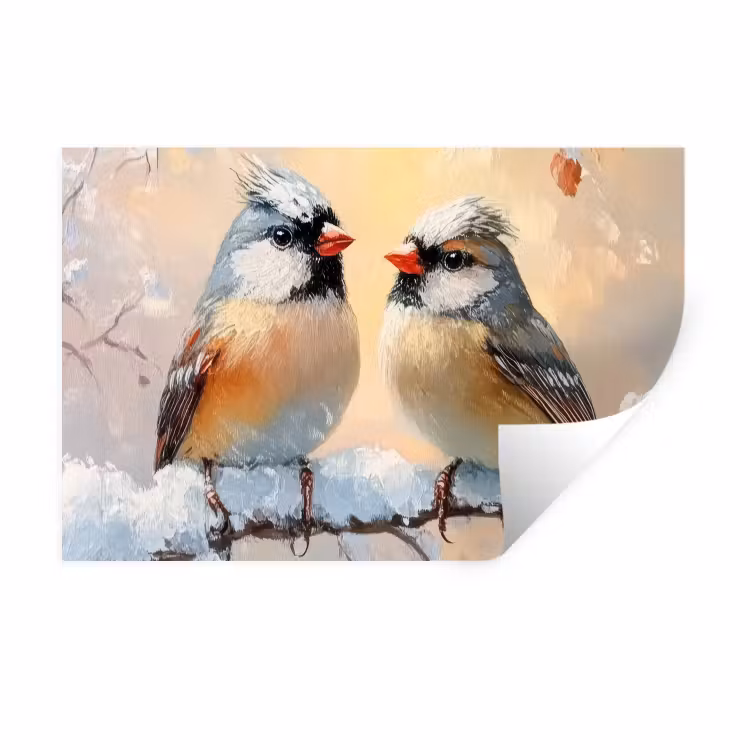 Muursticker - Vogels - Tak - Winter - Sneeuw — 1