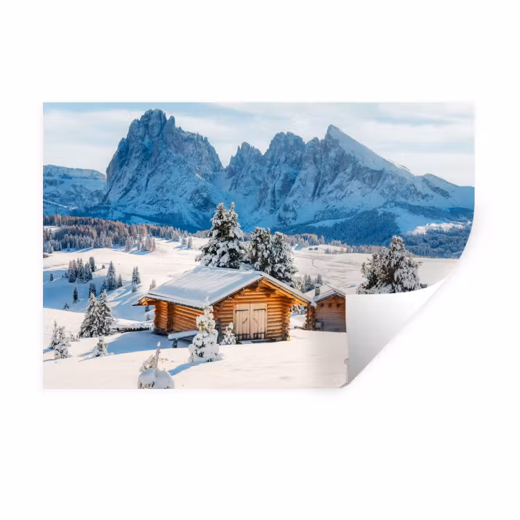 Muursticker - Winter - Huisje - Bergen - Uitzicht - Sneeuw — 1