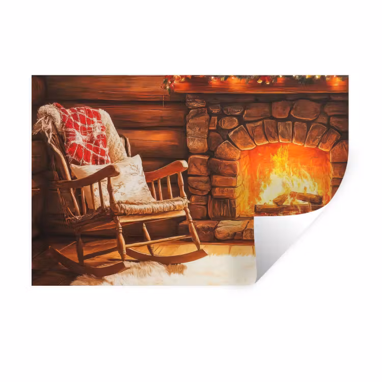 Muursticker - Winter - Kerst - Huis - Openhaard — 1