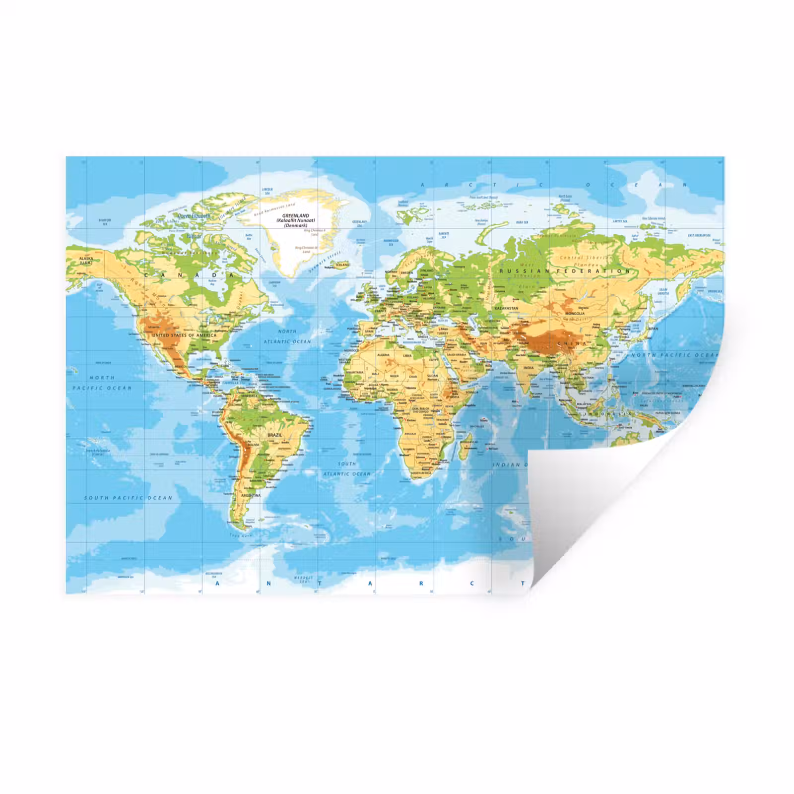 Muursticker - Wereldkaart - Staatkundig - Blauw - Aarde - Educatief — 1