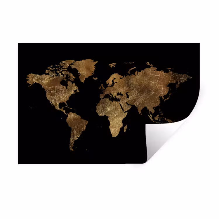 Muursticker - Wereldkaart - Goud - Luxe - Aarde - Zwart — 1