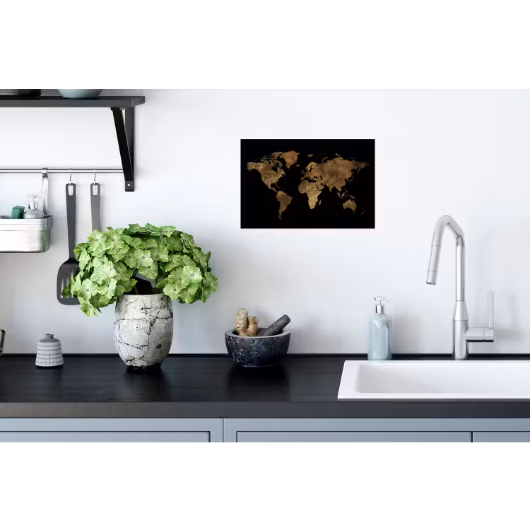 Muursticker - Wereldkaart - Goud - Luxe - Aarde - Zwart — 2