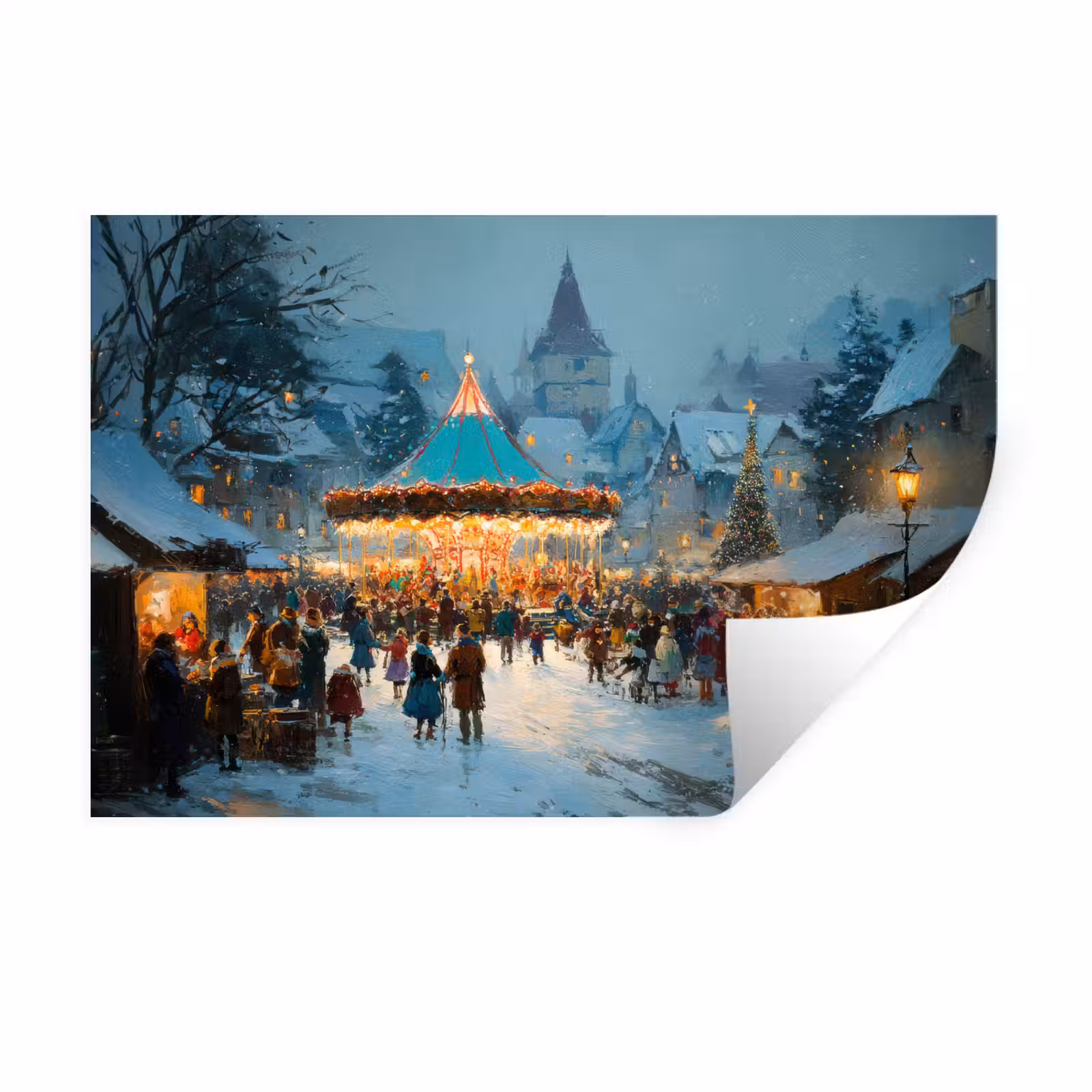 Muursticker - Winterkermis - Dorp - Kleurrijk — 1
