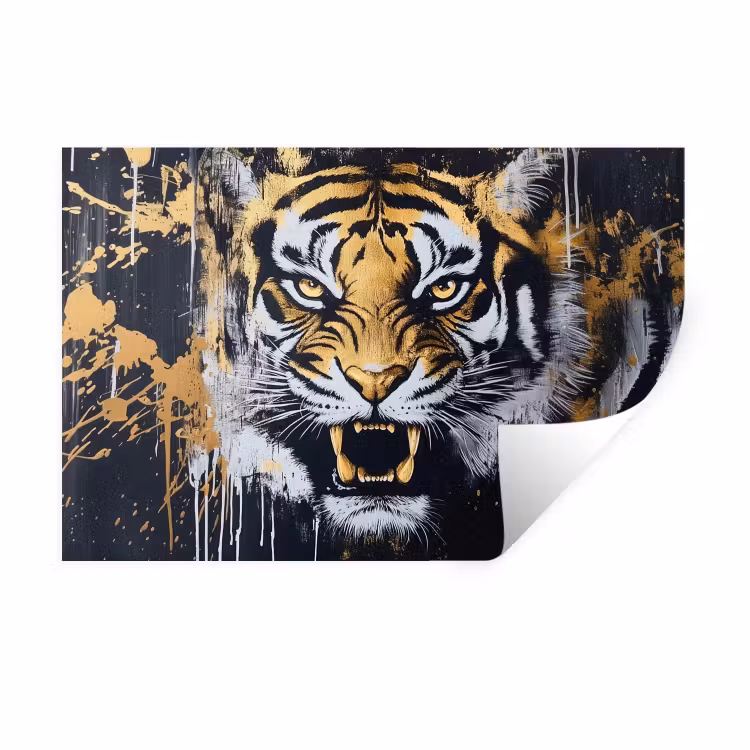 Muursticker - Tijger - Verfspatten - Goud — 1