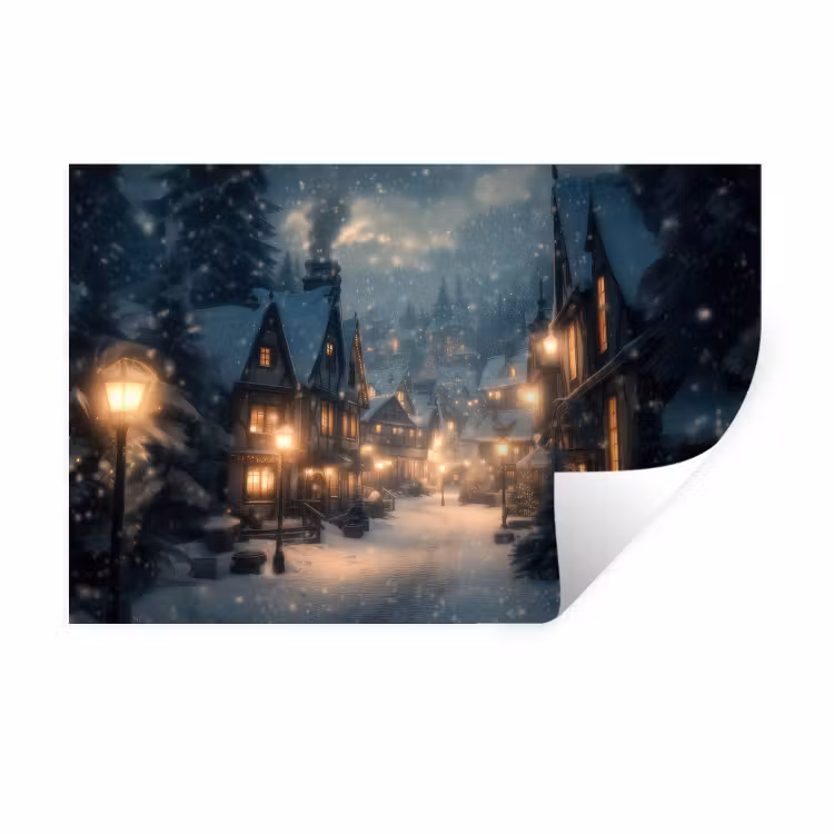 Muursticker - Winterdorp - Sneeuw - Donker — 1