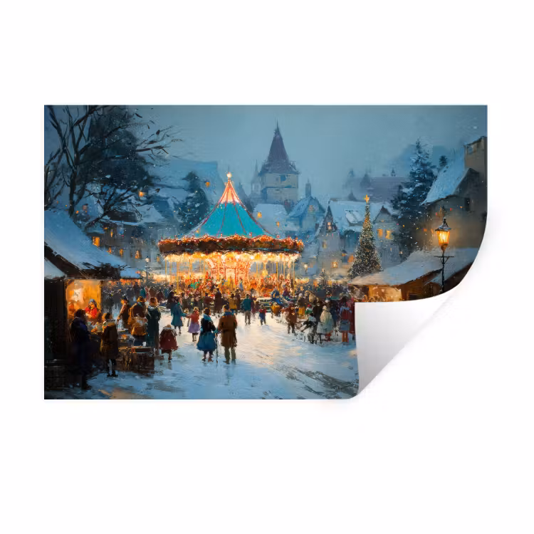 Muursticker - Winterkermis - Dorp - Kleurrijk — 1