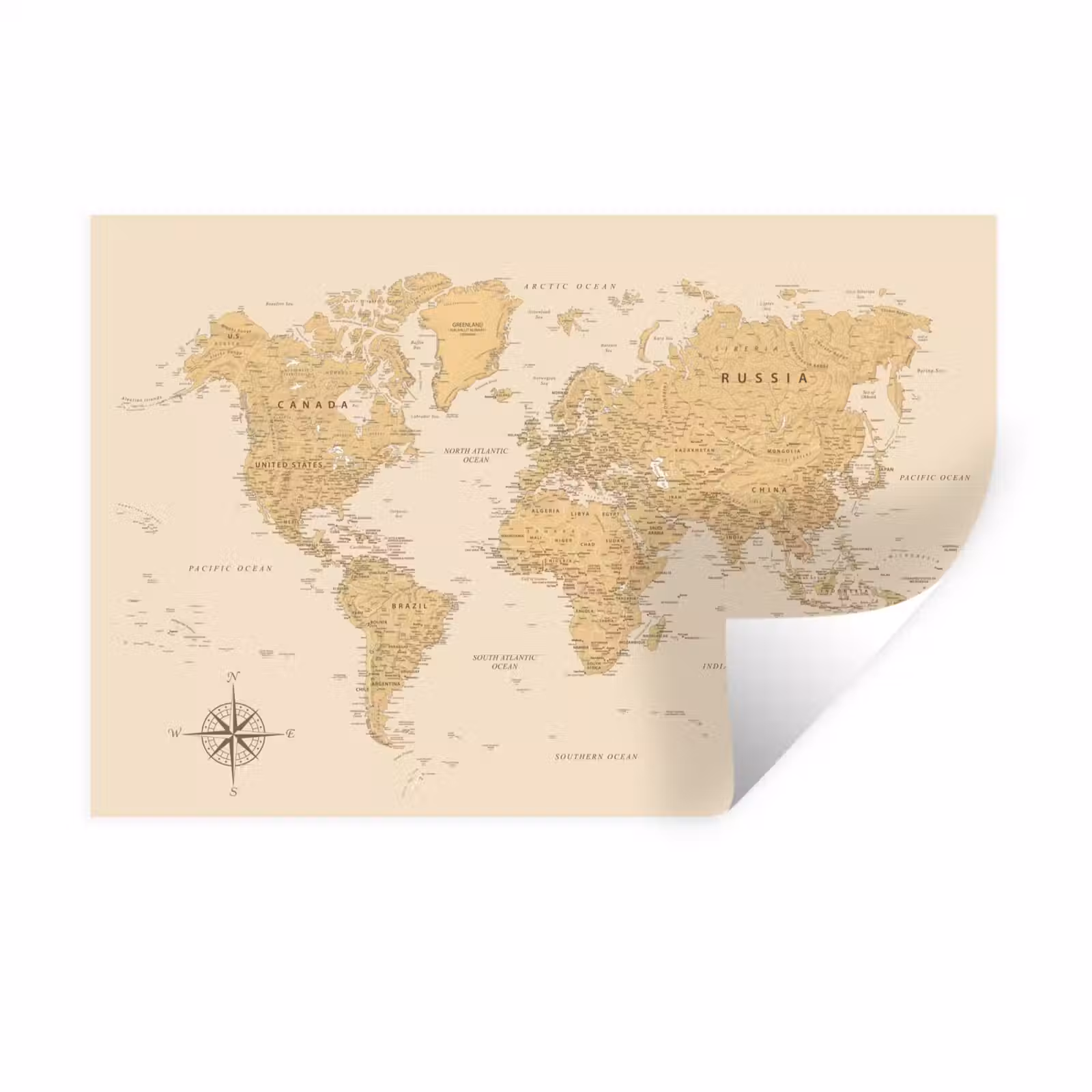 Muursticker - Wereldkaart - Realistisch - Beige — 1