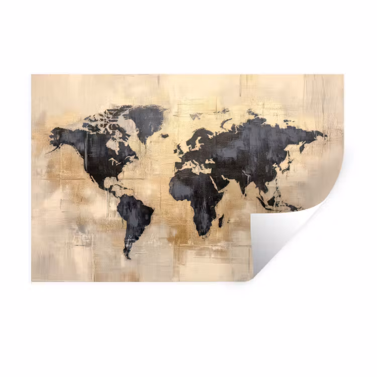 Muursticker - Wereldkaart - Goud - Zwart - Abstract — 1