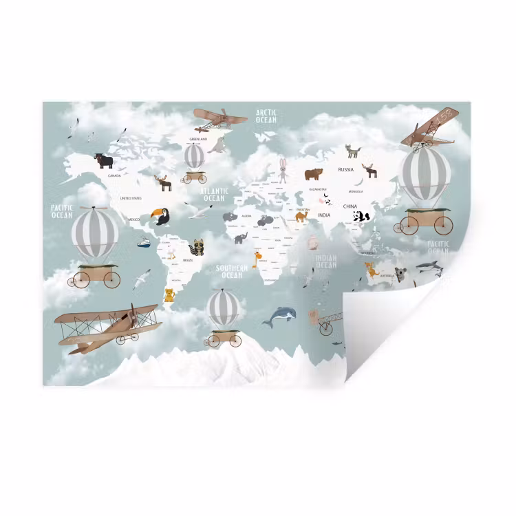 Muursticker - Wereldkaart - Kind - Vliegtuig — 1