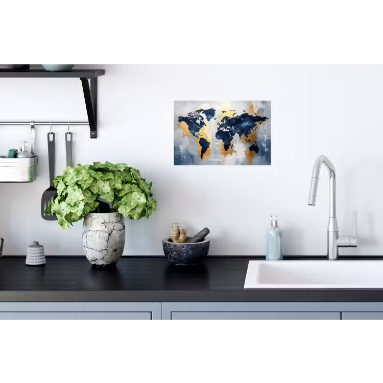 Muursticker - Wereldkaart - Blauw - Abstract — 2