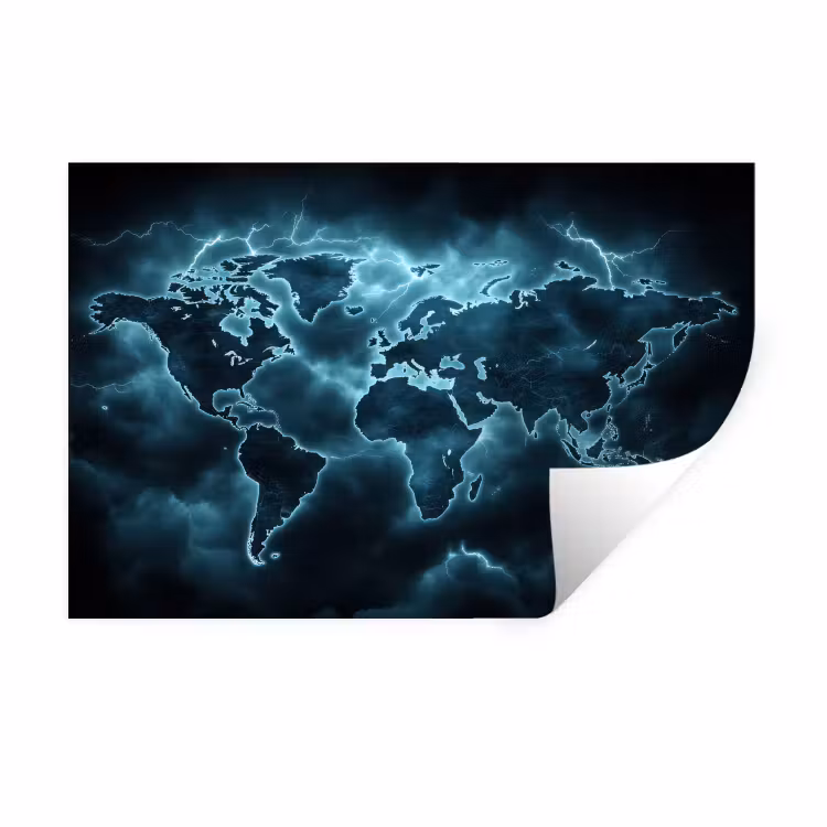 Muursticker - Wereldkaart - Bliksem - Blauw — 1