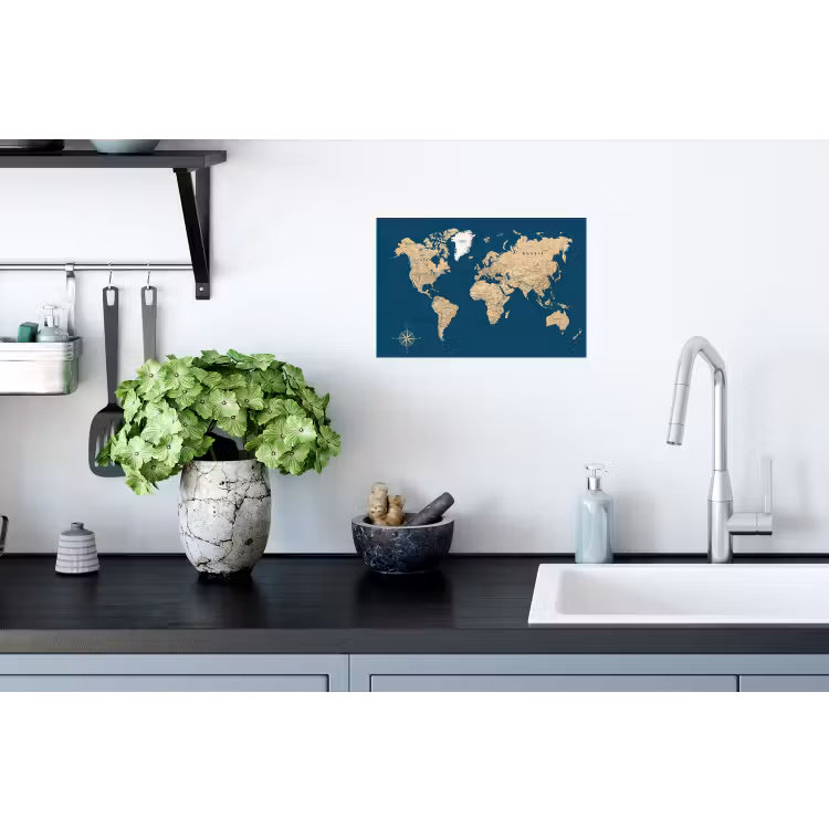 Muursticker - Wereldkaart - Donkerblauw - Beige — 2