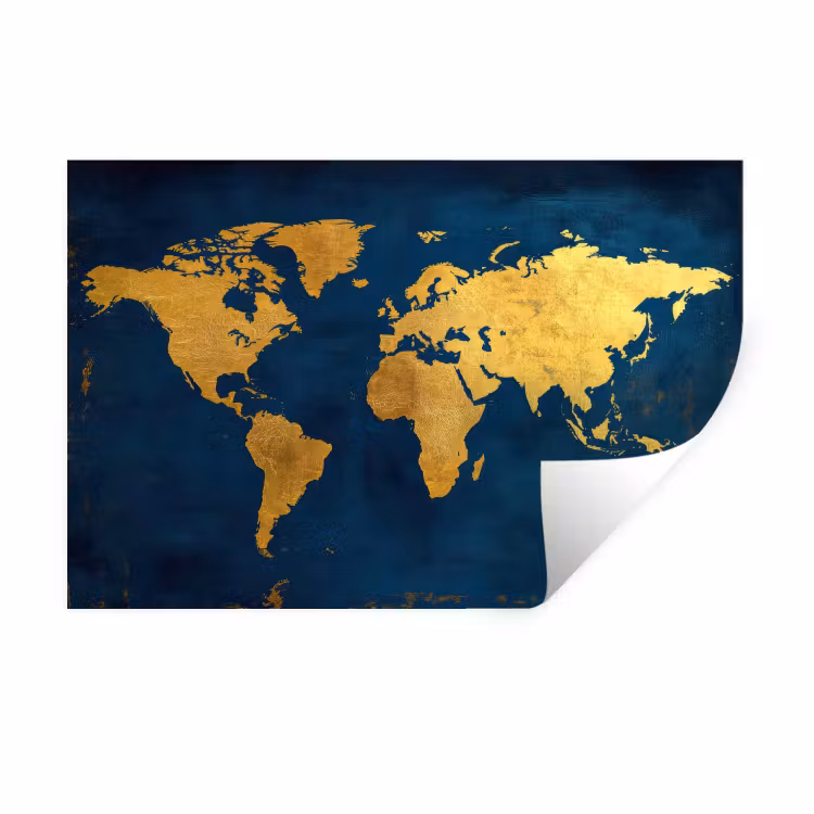 Muursticker - Wereldkaart - Goud - Donkerblauw — 1