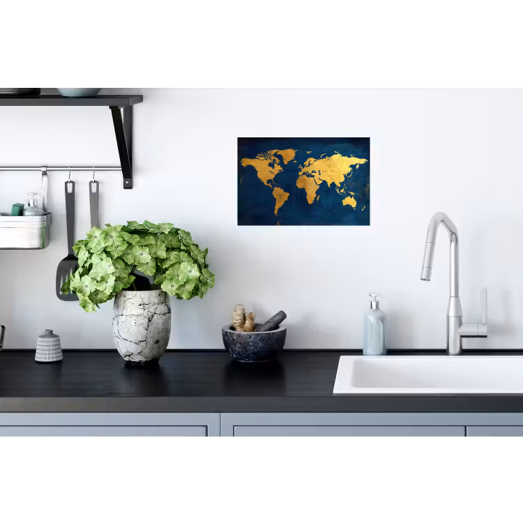 Muursticker - Wereldkaart - Goud - Donkerblauw — 2