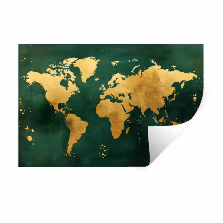 Muursticker - Wereldkaart - Groen - Goud — 1