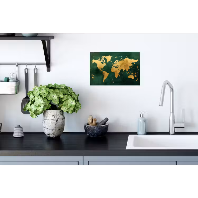 Muursticker - Wereldkaart - Groen - Goud — 2