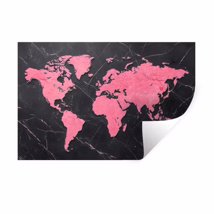 Muursticker - Wereldkaart - Roze - Marmer — 1