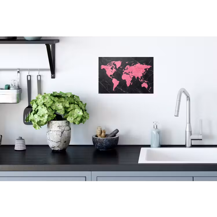Muursticker - Wereldkaart - Roze - Marmer — 2