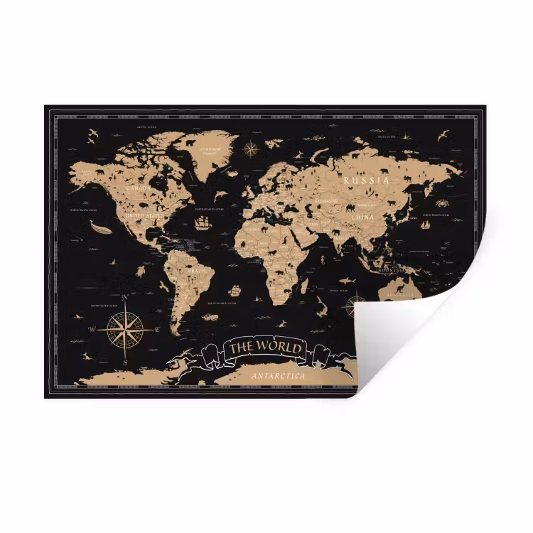 Muursticker - Wereldkaart - Beige - Zwart — 1