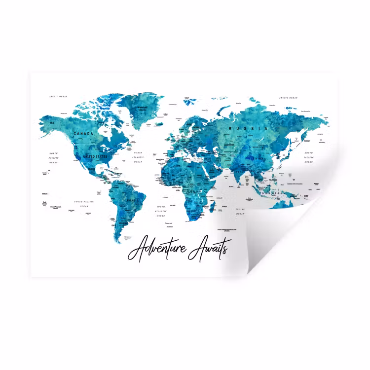 Muursticker - Wereldkaart - Blauw - Kleurrijk — 1