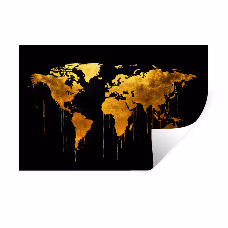 Muursticker - Wereldkaart - Goud - Druipen - Zwart — 1