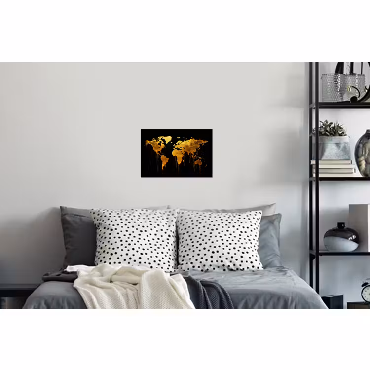 Muursticker - Wereldkaart - Goud - Druipen - Zwart — 5