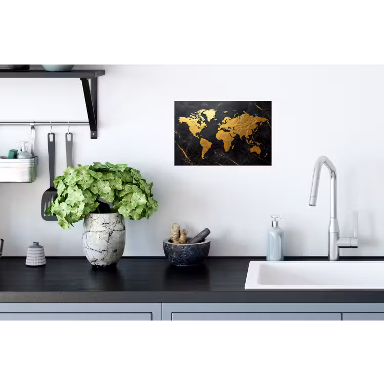 Muursticker - Wereldkaart - Goud - Marmer — 2