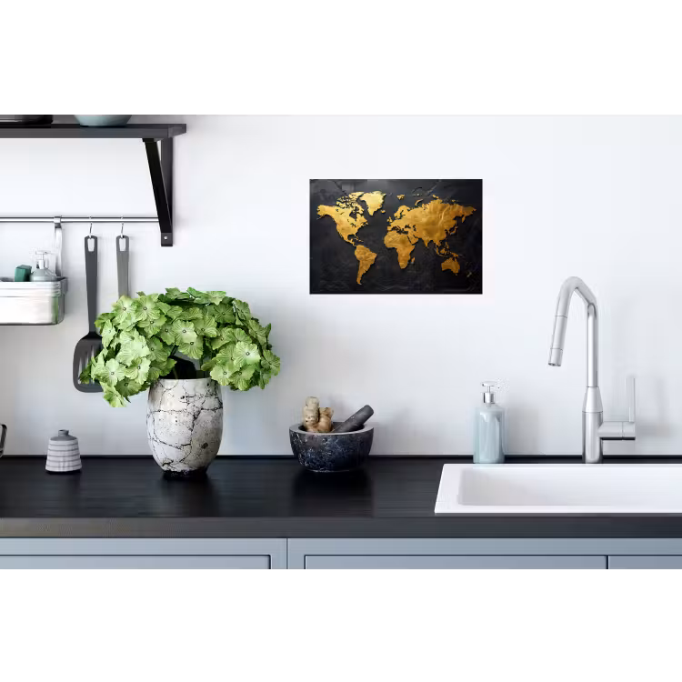 Muursticker - Wereldkaart - Goud - Steen — 2