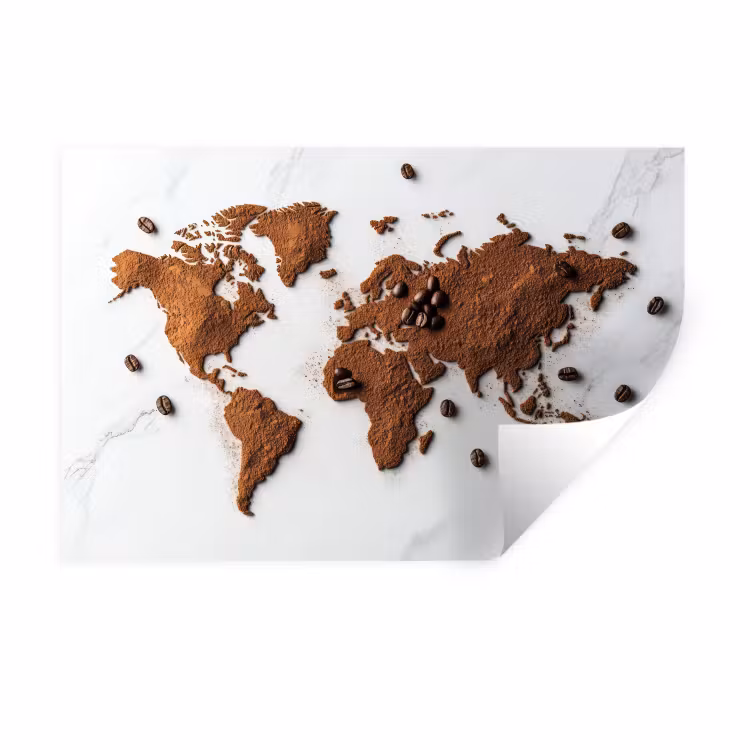 Muursticker - Wereldkaart - Koffie - Marmer — 1
