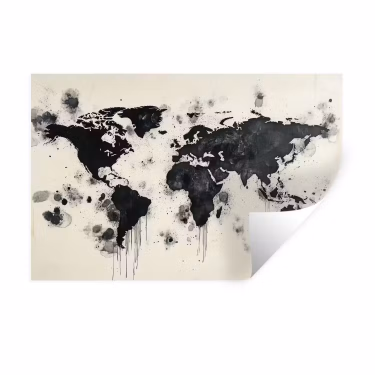 Muursticker - Wereldkaart - Zwart - Inkt — 1