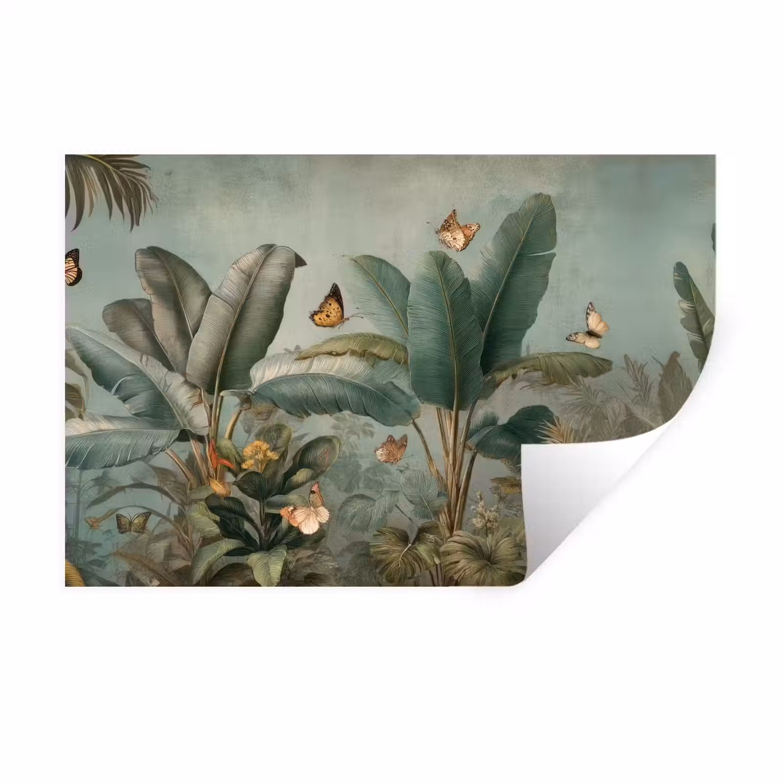 Muursticker - Tropisch bladerdek - Vlinders - groen - Bruin — 1