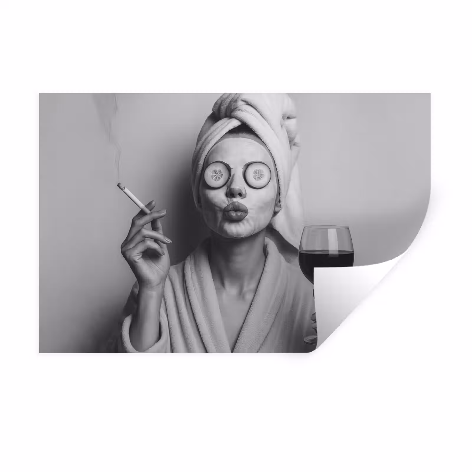 Muursticker - Vrouw - Masker - Wijn - Sigaret — 1