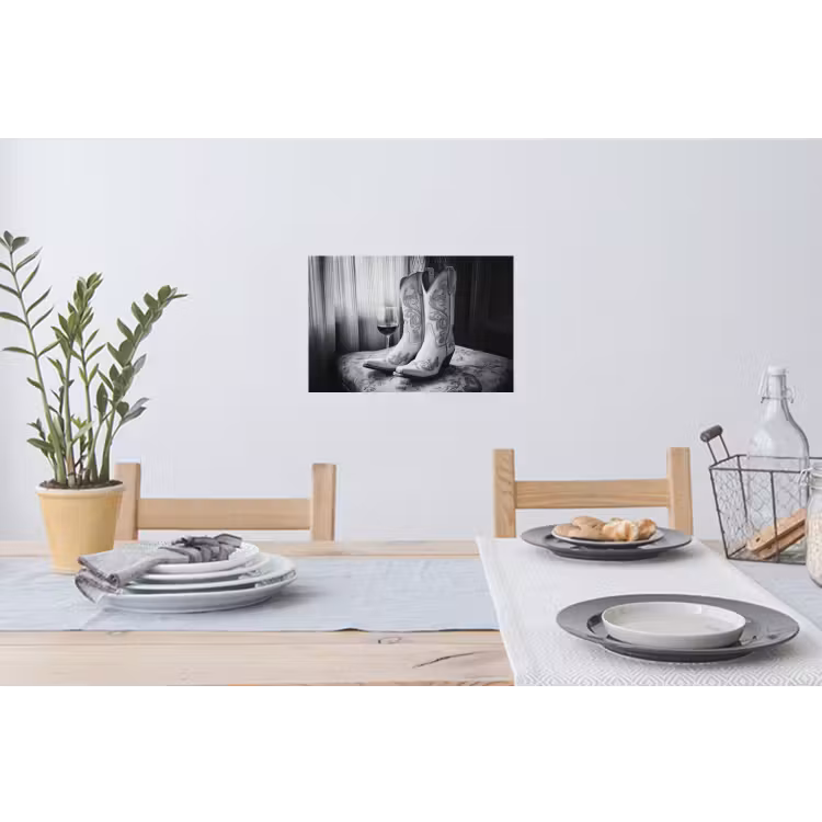Muursticker - Wijn - Cowboylaarzen - Raamlicht - Wit — 3