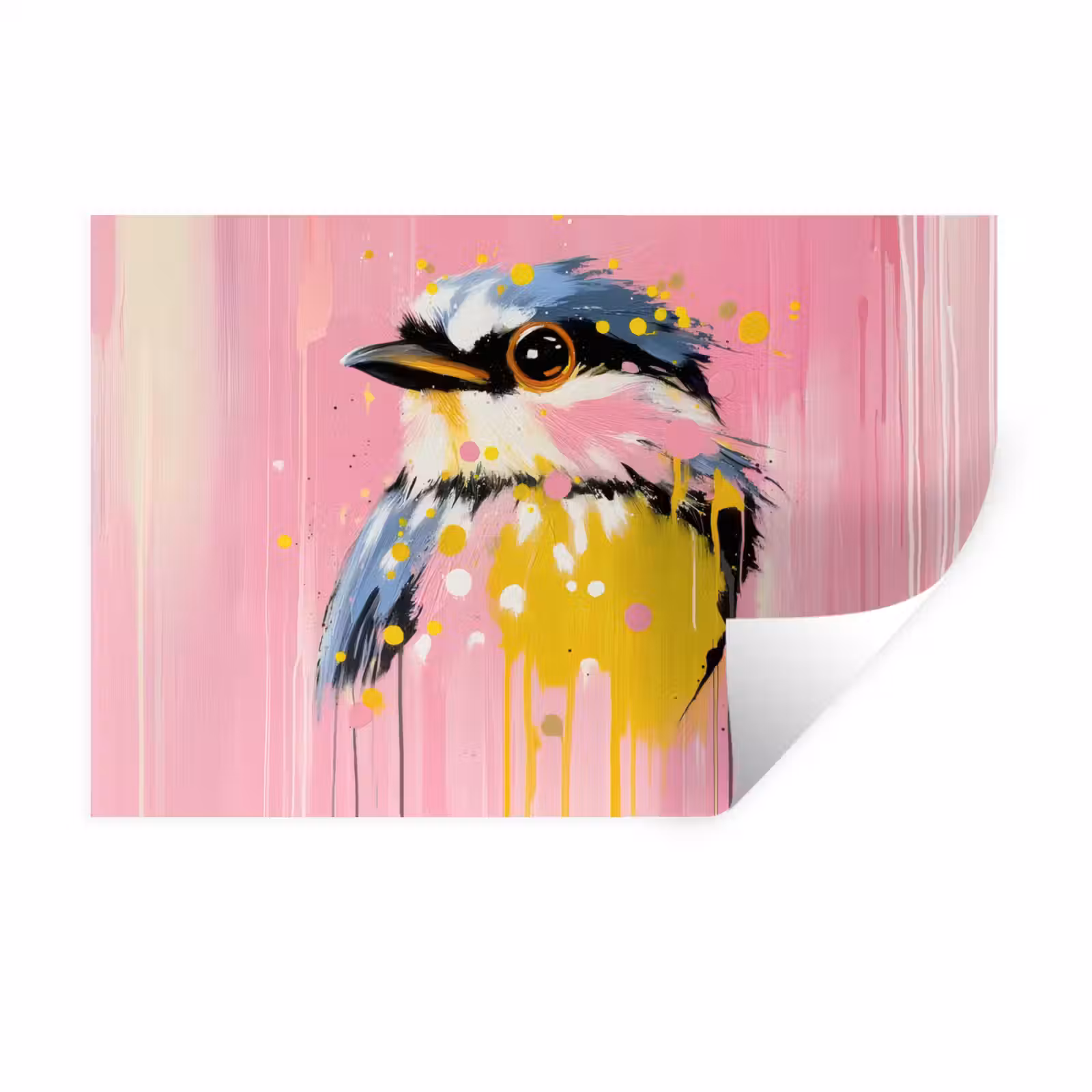 Muursticker - Vogel - Roze - Geel - Blauw — 1