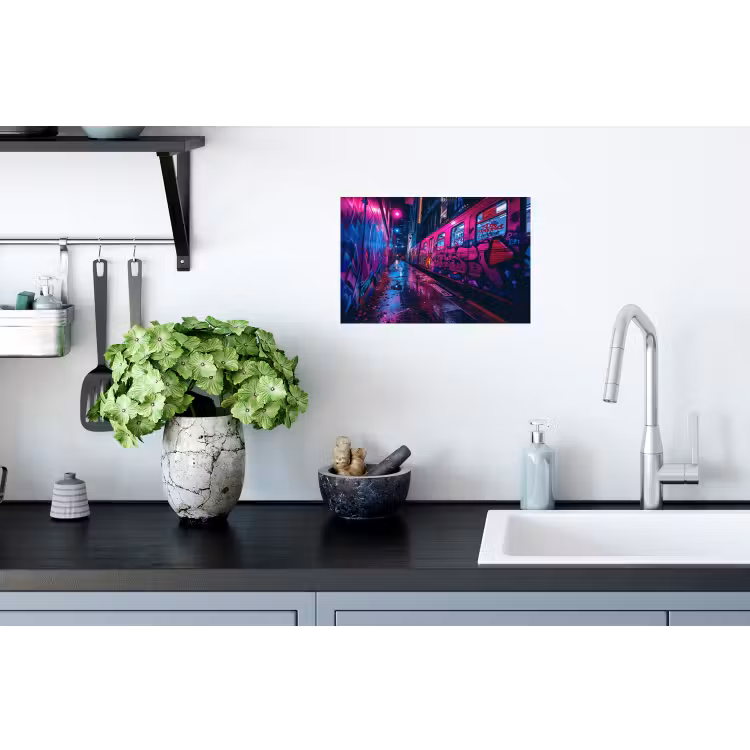 Muursticker - Stad - Neon - Nacht - Roze - Graffiti — 2