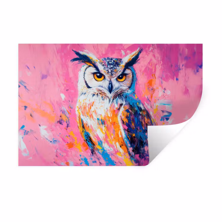 Muursticker - Uil - Roze - Blauw - Verf - Abstract — 1