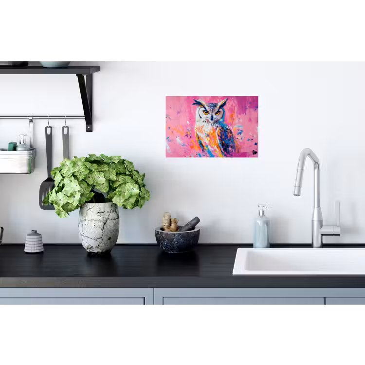 Muursticker - Uil - Roze - Blauw - Verf - Abstract — 2