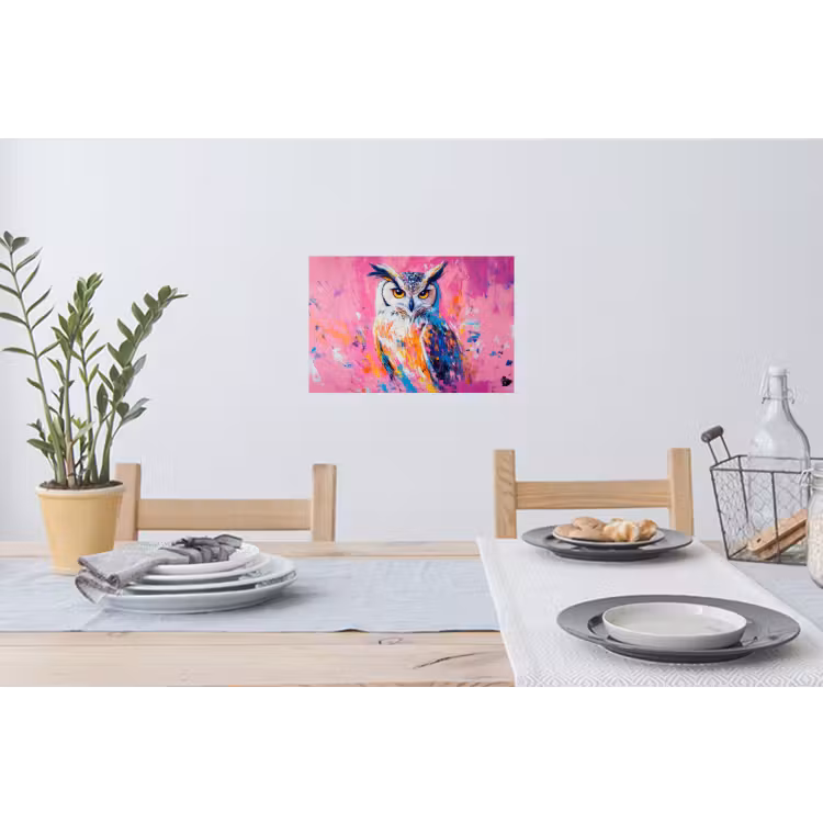 Muursticker - Uil - Roze - Blauw - Verf - Abstract — 3