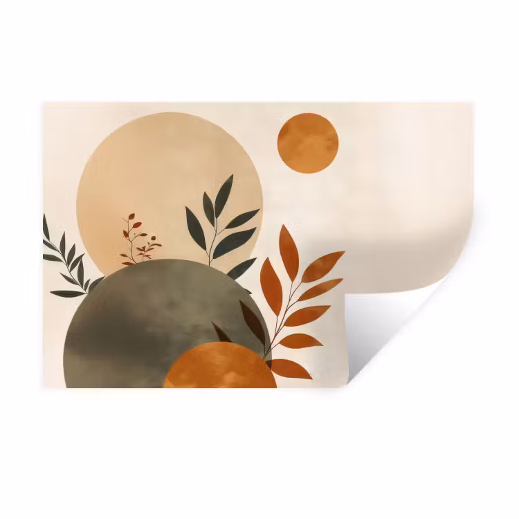 Muursticker - Vormen - Rond - Bladeren - Beige — 1