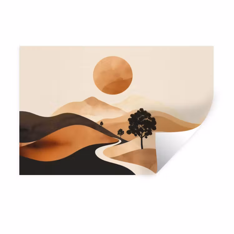 Muursticker - Zon - Heuvels - Boom - Abstract — 1