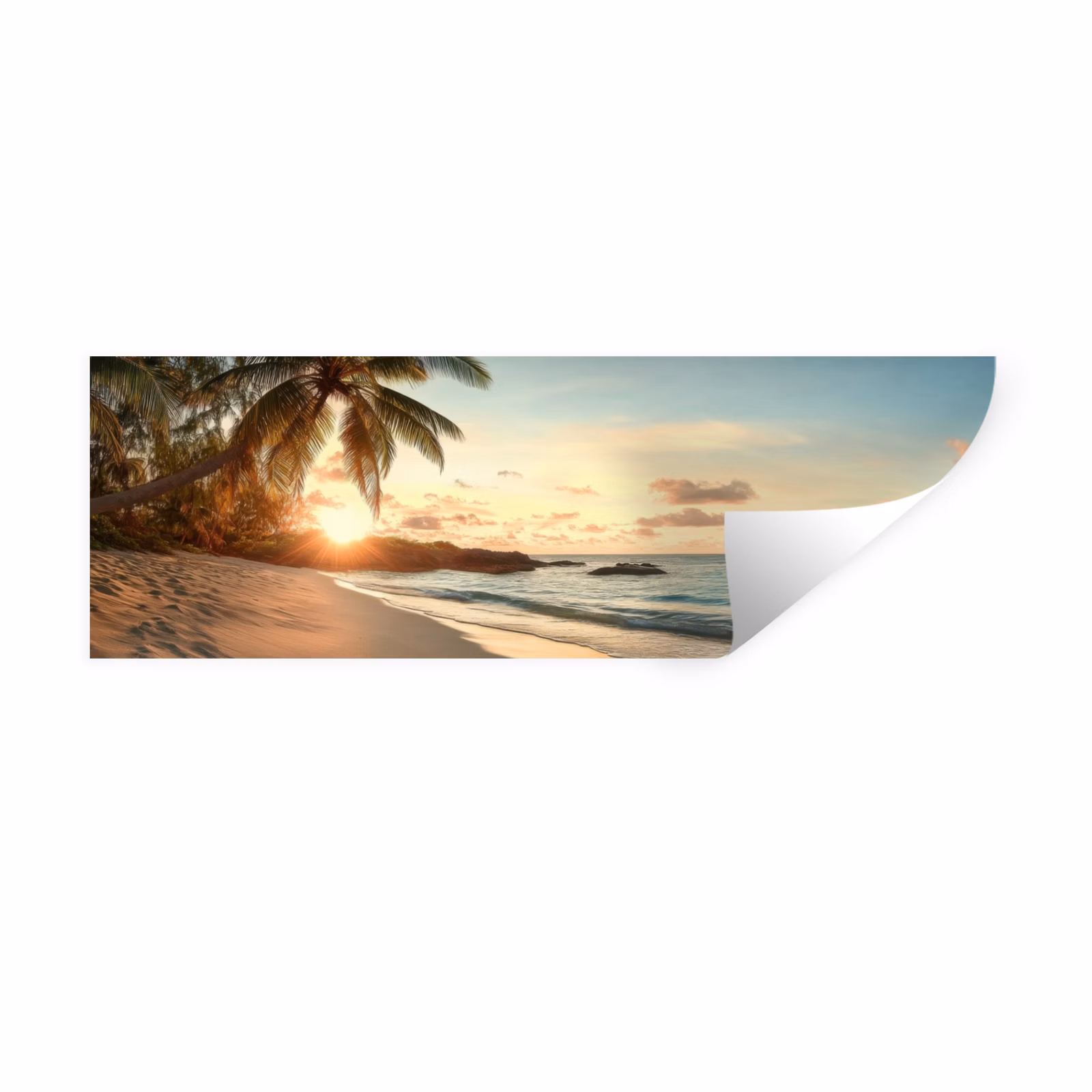 Muursticker - Strand - Palmbomen - Oceaan - Zonsondergang — 1