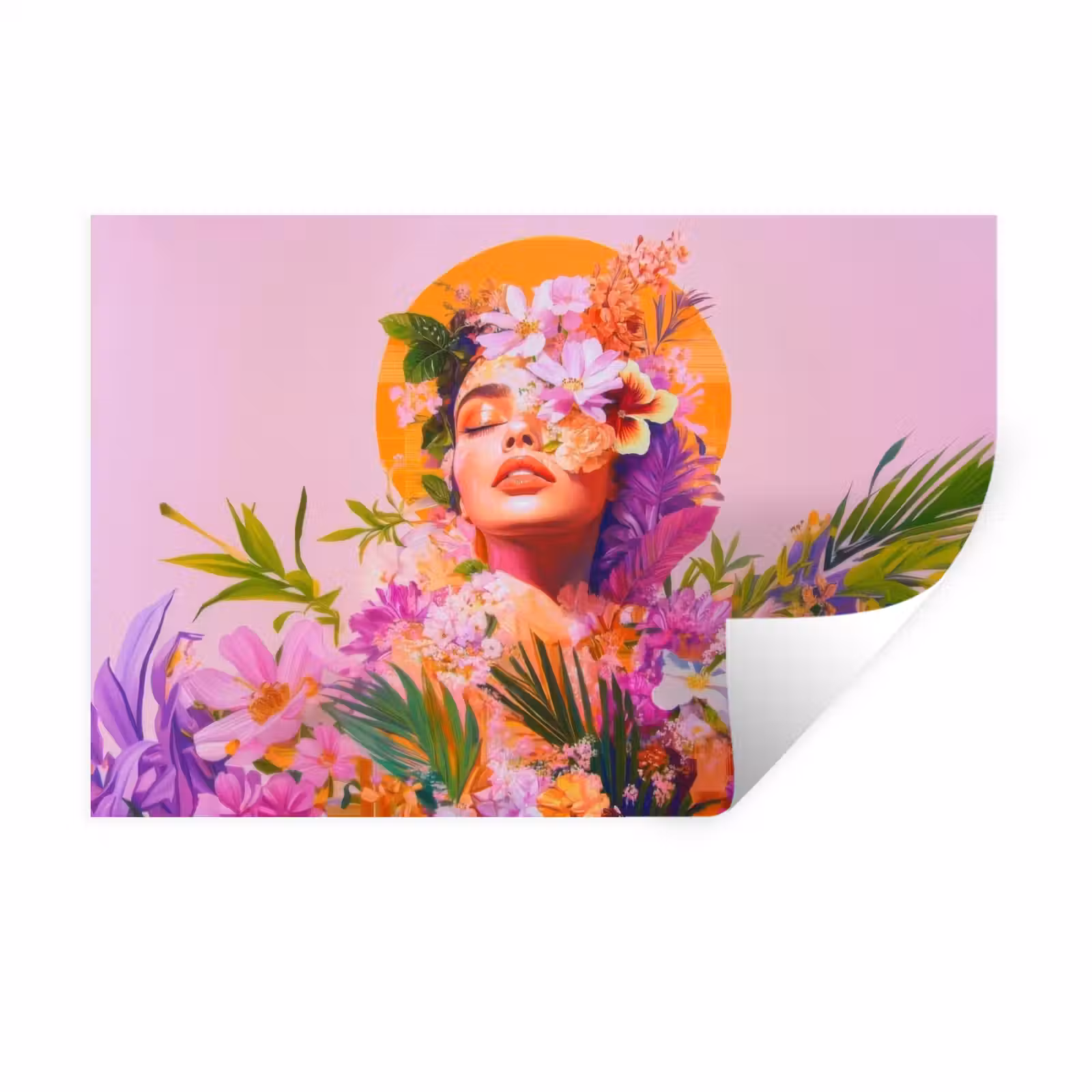 Muursticker - Vrouw - Abstract - Cirkel - Bloemen — 1