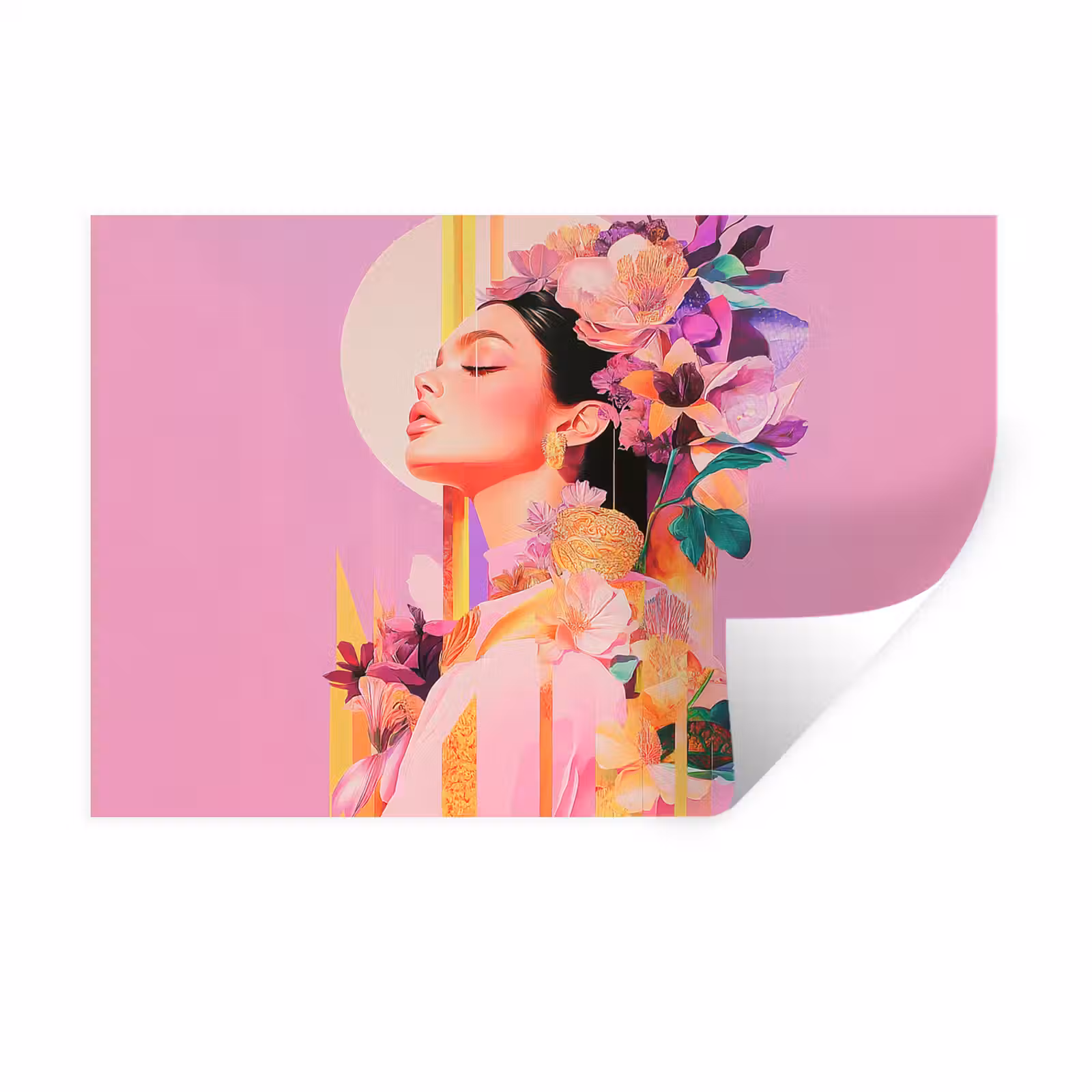 Muursticker - Vrouw - Bloemen - Paars - Abstract — 1