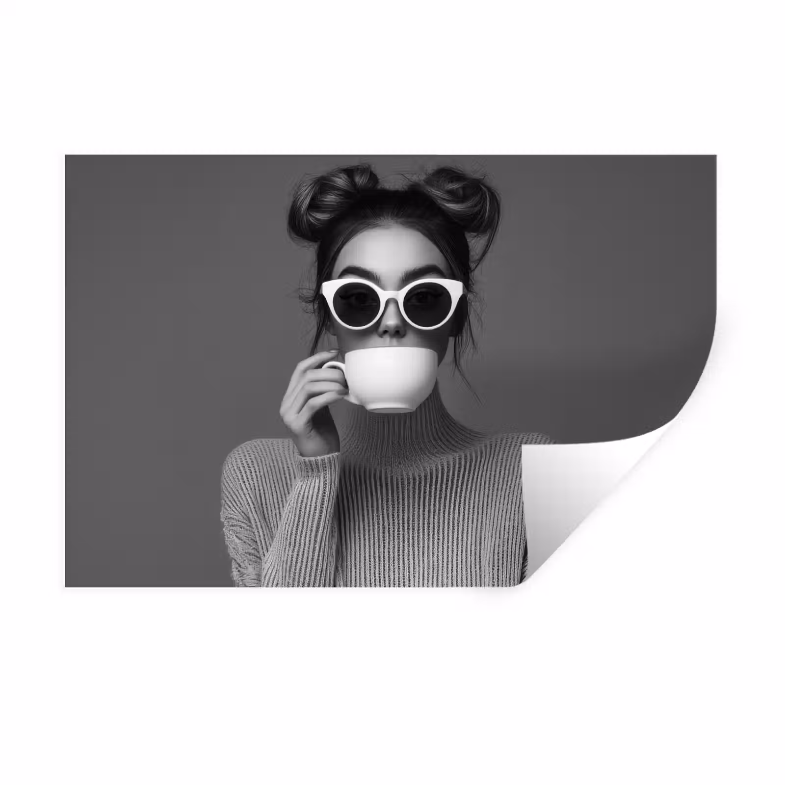 Muursticker - Vrouw - Koffie - Zwart - Wit — 1