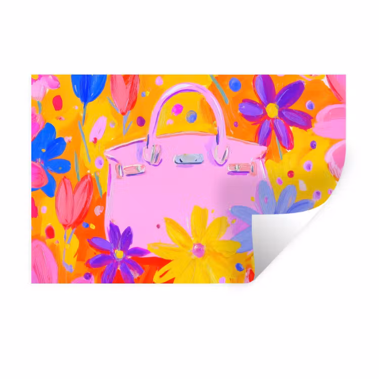 Muursticker - Tas - Roze - Bloemen — 1