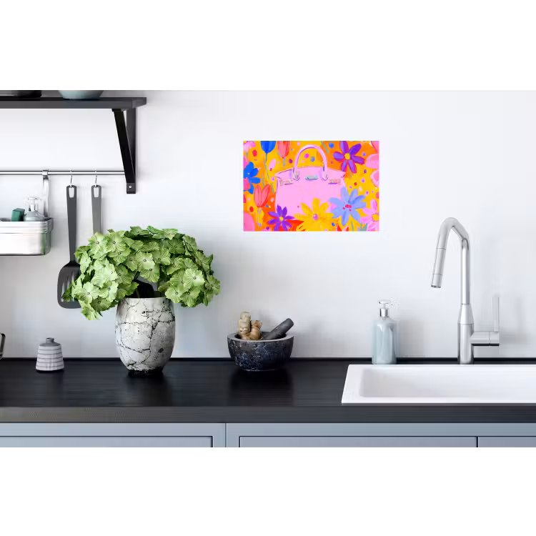Muursticker - Tas - Roze - Bloemen — 2