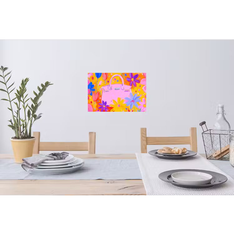 Muursticker - Tas - Roze - Bloemen — 3